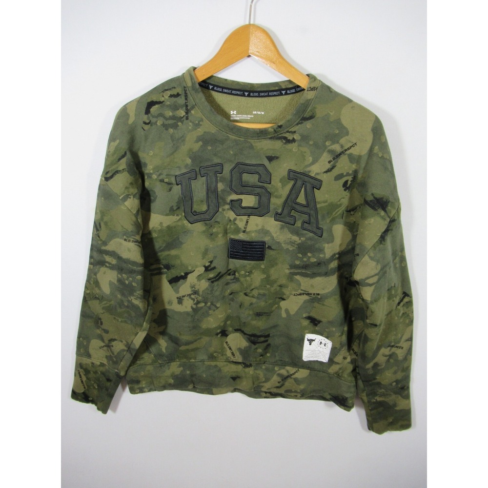 Under Armour Project Rock Camo Sweatshirt Women L USA Pullover Crewneck 1360832